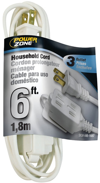 PowerZone Extension Cord, 16 AWG Cable, 6 ft L, 13 A, 125 V, White