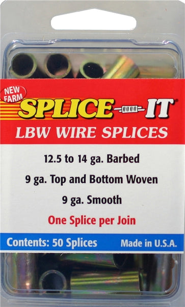 NEW FARM LBW5 Wire Splice, Stainless Steel, For: 12.5 to 14 ga Barbed Wire, 9 ga Top and Bottom Woven Fence