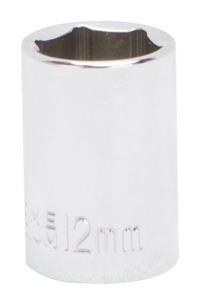 Vulcan MT6490312 Drive Socket, 12 mm Socket, 1/4 in Drive, 6-Point, Chrome Vanadium Steel, Chrome