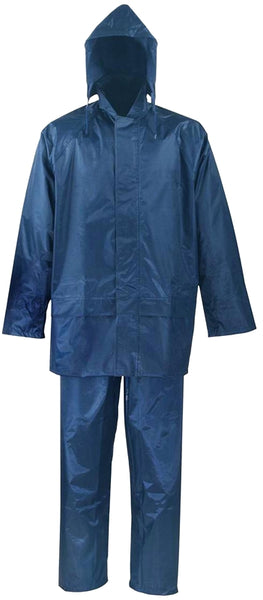 Diamondback SPU045-L Rain Suit, L, 29-1/2 in Inseam, Polyester, Blue, Drawstring Pull-Out Hood Collar