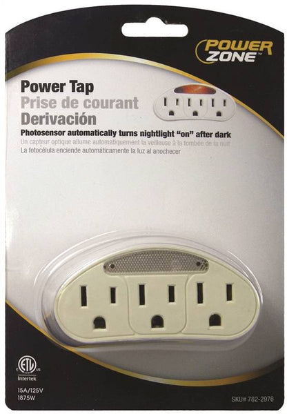 PowerZone ORADL101 Outlet Tap, 125 V, 3 -Outlet, White