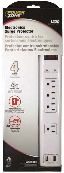 PowerZone OR505104 Surge Protector, 125 V, 15 A