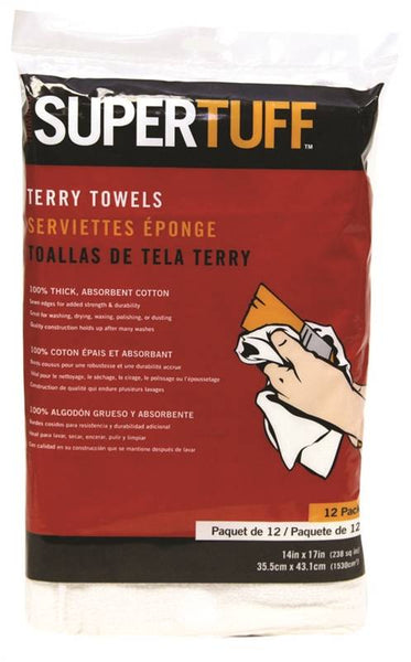 Trimaco SuperTuff 10750 Terry Towel, 17 in L, 14 in W, Cotton, White