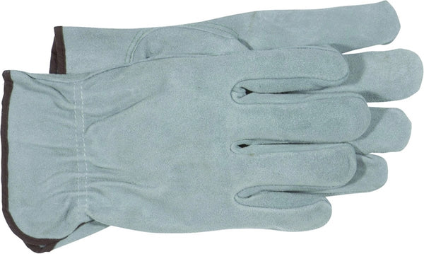 BOSS 4065J Driver Gloves, XL, Keystone Thumb, Open, Shirred Elastic Back Cuff, Cowhide Leather, Gray