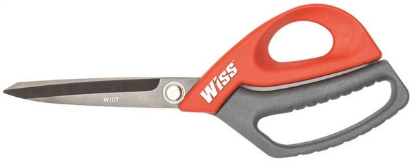 Crescent Wiss W10T All-Purpose Scissor, 10 in OAL, 4 in L Cut, Stainless Steel Blade, Ring Handle, Gray/Red Handle