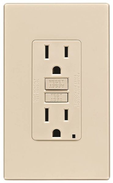 Leviton C36-GFNT1-0PT GFCI Duplex Receptacle, 2 -Pole, 15 A, 125 V, Back, Side Wiring, NEMA: 5-15R, Light Almond
