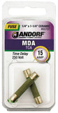 Jandorf 60707 Time Delay Fuse, 15 A, 250 V, 750 A, 10 kA Interrupt, Ceramic Body