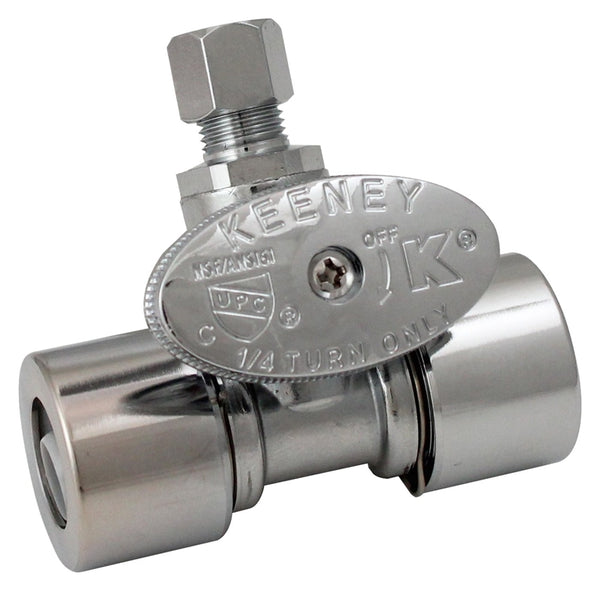 Plumb Pak K2801PCPO In-Line Valve, 1/2 x 1/2 x 1/4 in Connection, Brass Body