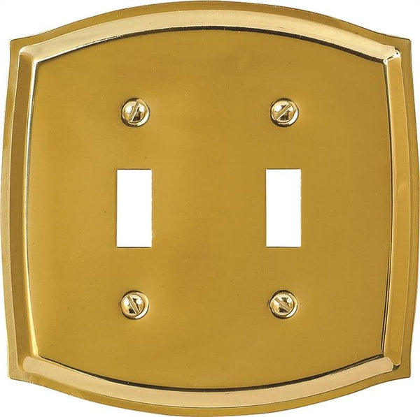 Amerelle 76TTBR Wallplate, 5-1/8 in L, 5-1/8 in W, 2 -Gang, Solid Brass, Polished Brass