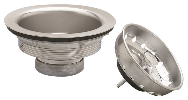 Plumb Pak PP8PC Basket Strainer with Fixed Stick Post, Stainless Steel, Chrome, For: 3-1/2 in Dia Opening Kitchen Sink