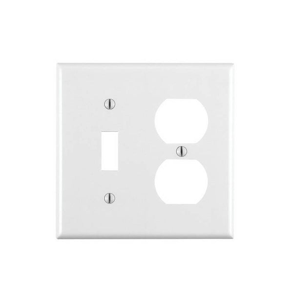 Leviton 88005 Combination Wallplate, 4-1/2 in L, 4-9/16 in W, 2 -Gang, Thermoset Plastic, White, Smooth