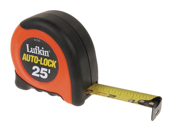 Crescent Lufkin Autolock 700 Series AL725N Tape Measure, 25 ft L Blade, 1 in W Blade, ABS Case, Orange Case