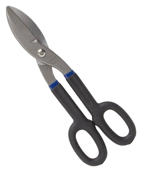 Vulcan TS-01412 Snip, 12 in OAL, 3 in L Cut, Straight Cut, Carbon Steel Blade, Non-Slip Grip Handle, Black/Blue Handle
