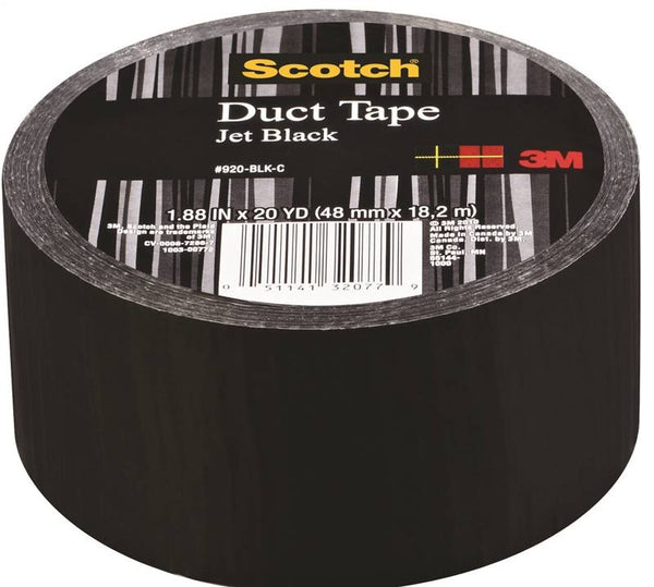 3M 920-BLK-C Duct Tape, 20 yd L, 1.88 in W, Cloth Backing, Jet Black