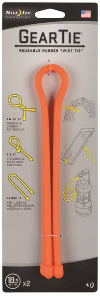 Gear Tie GT18-2PK-31 Twist Tie, Rubber, Bright Orange