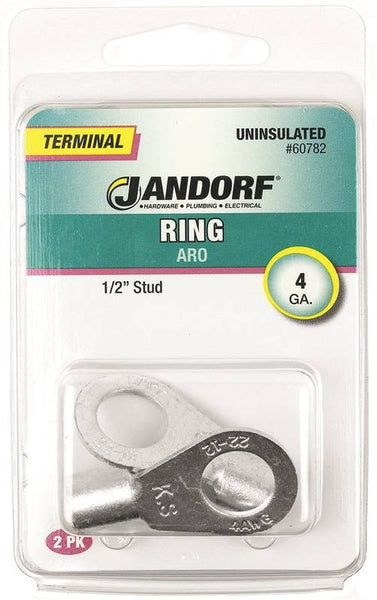 Jandorf 60782 Ring Terminal, 4 AWG Wire, 1/2 in Stud