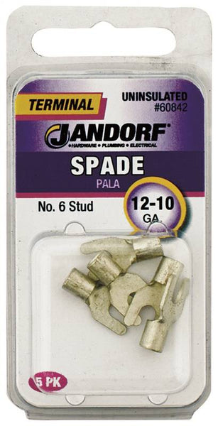 Jandorf 60842 Spade Terminal, 600 V, 12 to 10 AWG Wire, #6 Stud, Copper Contact