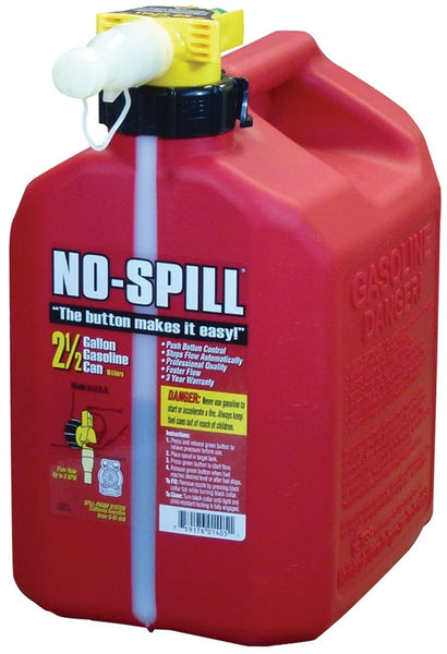 No-Spill 1405 Gas Can, 2.5 gal Capacity, Plastic, Red