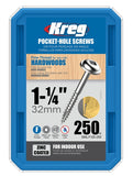 Kreg SML-F125-250 Pocket-Hole Screw, #7 Thread, 1-1/4 in L, Fine Thread, Maxi-Loc Head, Square Drive, Carbon Steel, Zinc