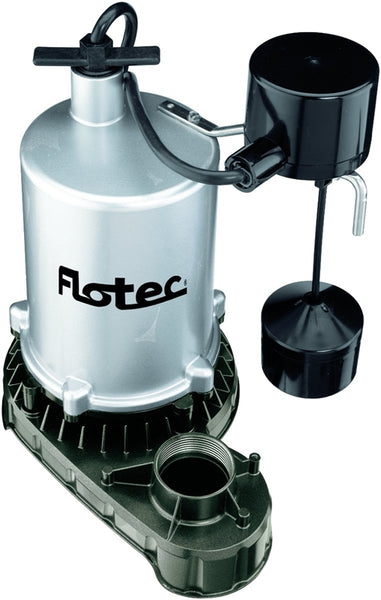 Flotec FPZT7550 Sump Pump, 7.9 A, 115 V, 1 hp, 1-1/2 in Outlet, 29 ft Max Head, 4980 gph, Zinc