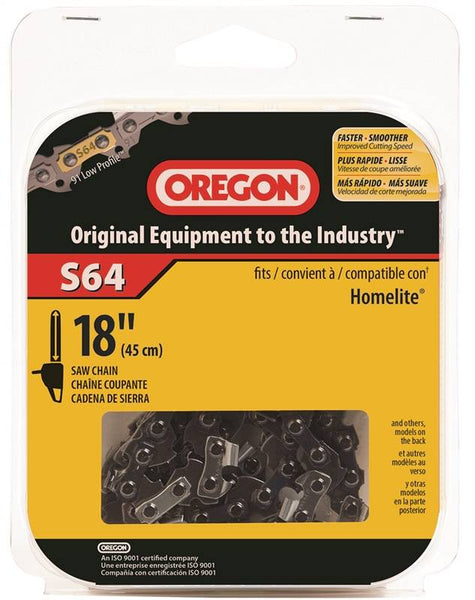 Oregon S64 Chainsaw Chain, 18 in L Bar, 0.05 Gauge, 3/8 in TPI/Pitch, 64-Link