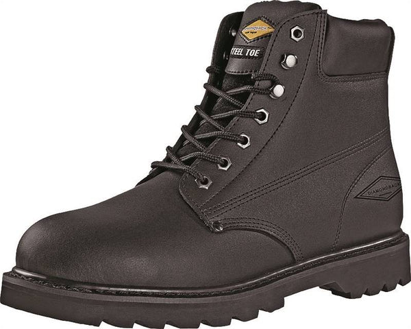 Diamondback Work Boots, 7.5, Medium W, Black, Leather Upper, Lace-Up, Steel Toe, With Lining