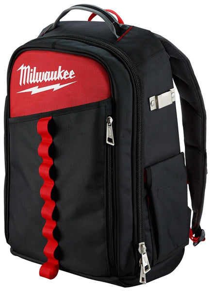 Milwaukee 48-22-8202 Backpack, 11.8 in W, 7.87 in D, 19.6 in H, 22-Pocket, Black/Red