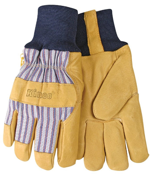 Heatkeep 1927KW-XL Protective Gloves, Men's, XL, Wing Thumb, Knit Wrist Cuff, Blue/Tan