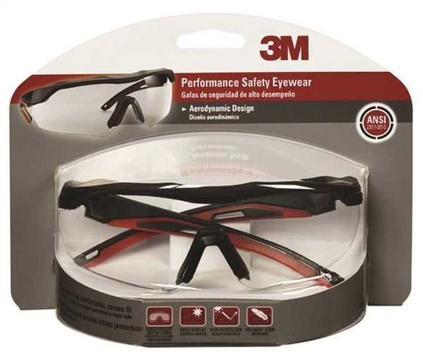 3M 47090-WZ4 Safety Glasses, Anti-Fog, Anti-Scratch Lens, Wraparound Frame, Black/Red Frame