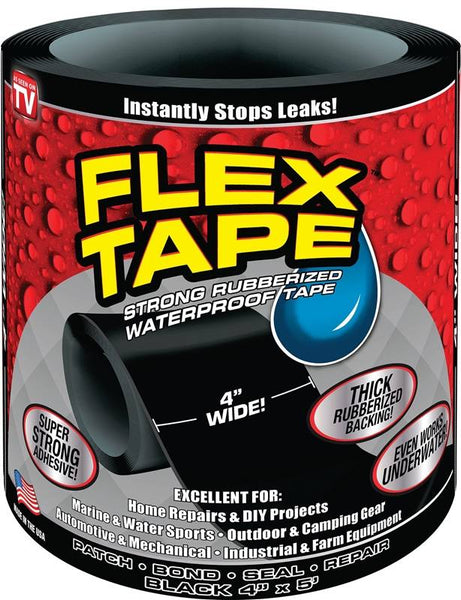 FLEX TAPE TFSBLKR0405 Waterproof Tape, 5 ft L, 4 in W, Rubber Backing