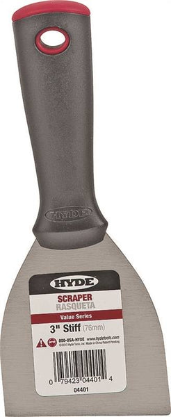 HYDE 04401 Paint Scraper, 3 in W Blade, Single-Edge Blade, HCS Blade, Polypropylene Handle, Ergonomic Handle