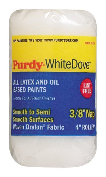Purdy White Dove 140786104 Jumbo Mini Roller Cover, 3/8 in Thick Nap, 4 in L, Woven Dralon Fabric Cover, White