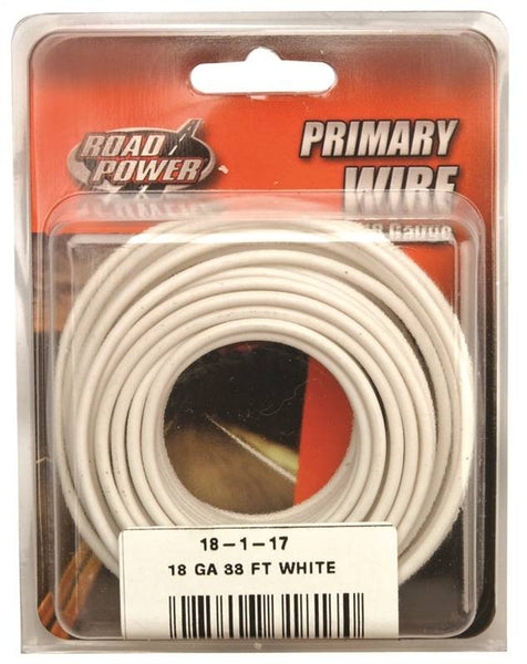 Road Power 55667233/18-1-17 Electrical Wire, 18 AWG Wire, 25/60 VAC/VDC, Copper Conductor, White Sheath, 33 ft L