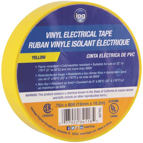 IPG 85830 Electrical Tape, 60 ft L, 3/4 in W, PVC Backing, Yellow