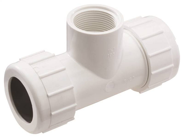 NDS CPT-0750-S Pipe Tee, 3/4 in, Compression x Slip-Joint, PVC, White, SCH 40 Schedule, 150 psi Pressure