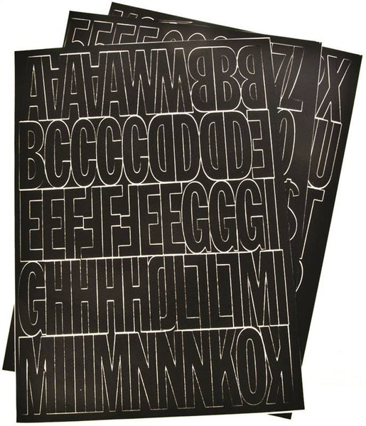 HY-KO 30034 Die-Cut Number and Letter Set, 2 in H Character, Black Character, Black Background, Vinyl