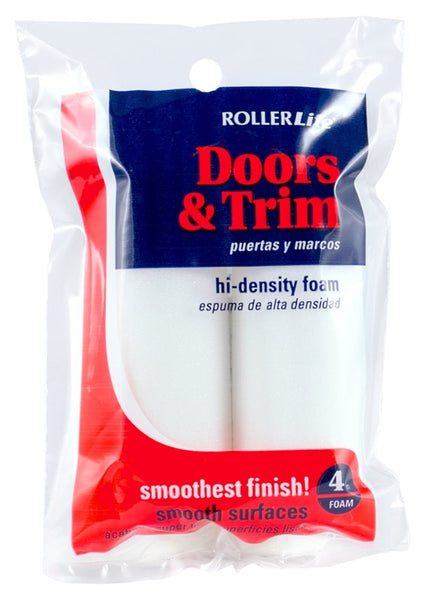 RollerLite Doors & Trim 4FOAMQD Mini Roller Cover Refill, 4 in L, Foam Cover, White