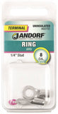 Jandorf 60792 Ring Terminal, 8 AWG Wire, 1/4 in Stud