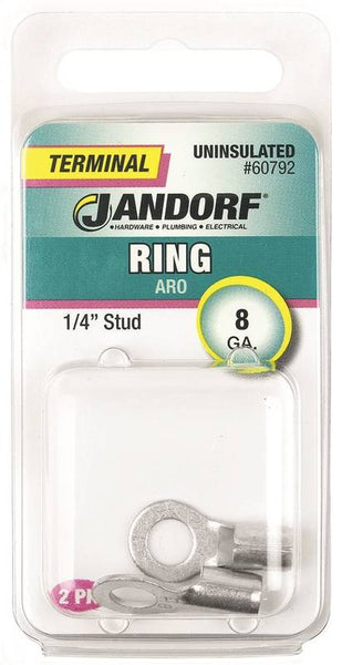 Jandorf 60792 Ring Terminal, 8 AWG Wire, 1/4 in Stud