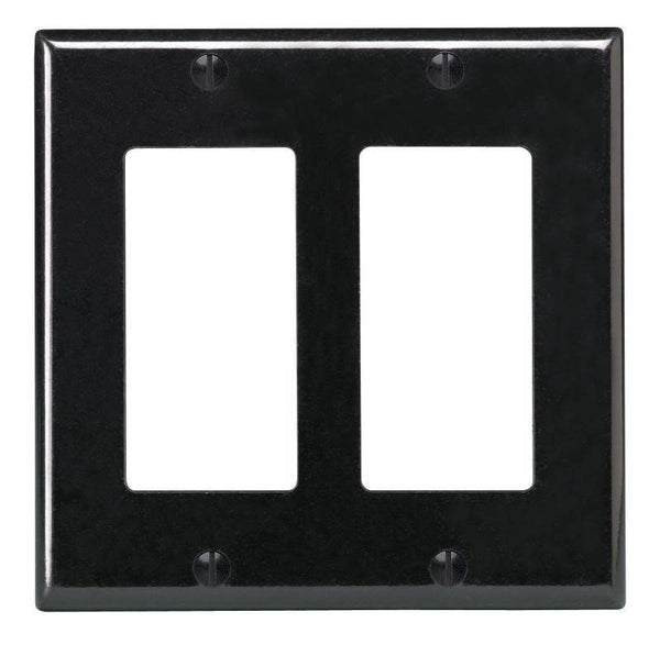 Decora 80409-E Wallplate, 4-1/2 in L, 4.56 in W, 2 -Gang, Thermoset Plastic, Black, Smooth