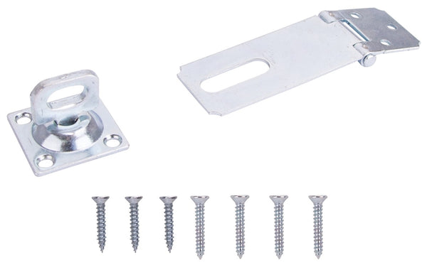 ProSource LR-125-BC3L-PS Safety Hasp, 3-1/2 in L, 3-1/2 in W, Steel, Zinc, 3/8 in Dia Shackle, Swivel Staple