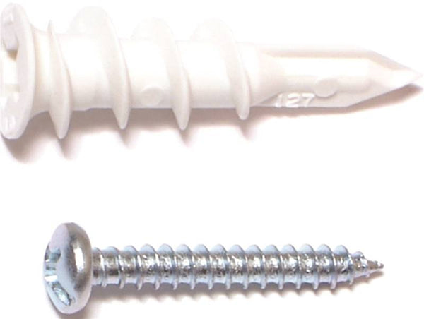 MIDWEST FASTENER 10424 Hollow Wall Anchor with Screw, #6 Thread, 1 in L, Plastic
