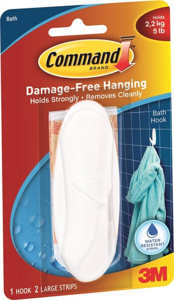 Command 17083B Designer Hook, 3/4 in Opening, 5 lb, 1-Hook, Plastic, White