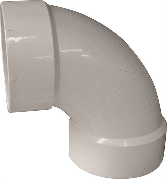 CANPLAS 192254L Sanitary Pipe Elbow, 4 in, Hub, 90 deg Angle, PVC, White