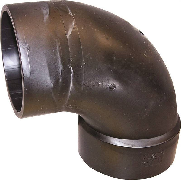 CANPLAS 102454LBC Sanitary Street Pipe Elbow, 4 in, Spigot x Hub, 90 deg Angle, ABS, Black