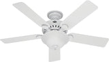 Hunter 53251/28722 Ceiling Fan, 5-Blade, Beech/White Blade, 52 in Sweep, 3-Speed, With Lights: Yes