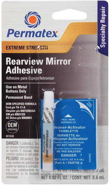 Permatex 81840 Rearview Mirror Adhesive, Liquid, Irritating, Yellow, 0.01 oz