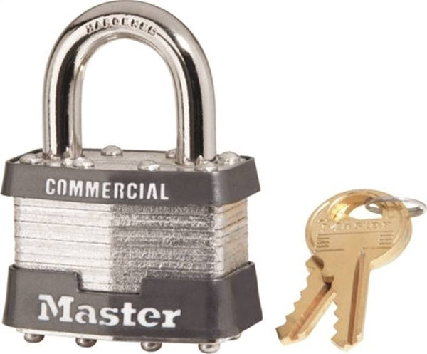 Master Lock 1KA 2001 Padlock, Keyed Alike Key, Open Shackle, 5/16 in Dia Shackle, 15/16 in H Shackle, Steel Body