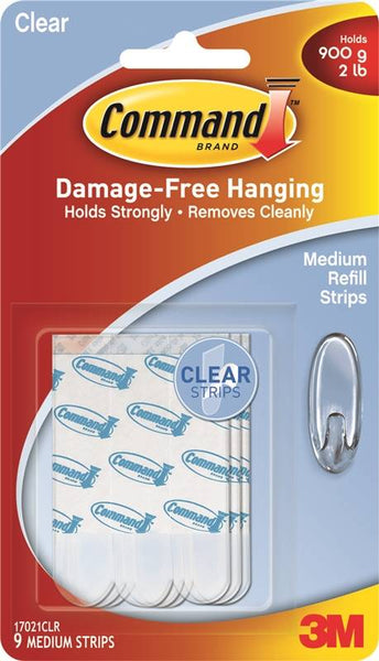 Command 17021CLR Refill Strip, 5/8 in W, 1-3/4 in L, Clear, 2 lb