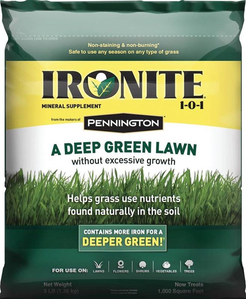Ironite 100519429 Lawn Fertilizer, 3 lb Bag, Solid, 1-0-1 N-P-K Ratio